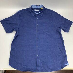 Tommy Bahama Linen Camp Shirt Costa Tautira Stretch Men Large Dark Blue T321938
